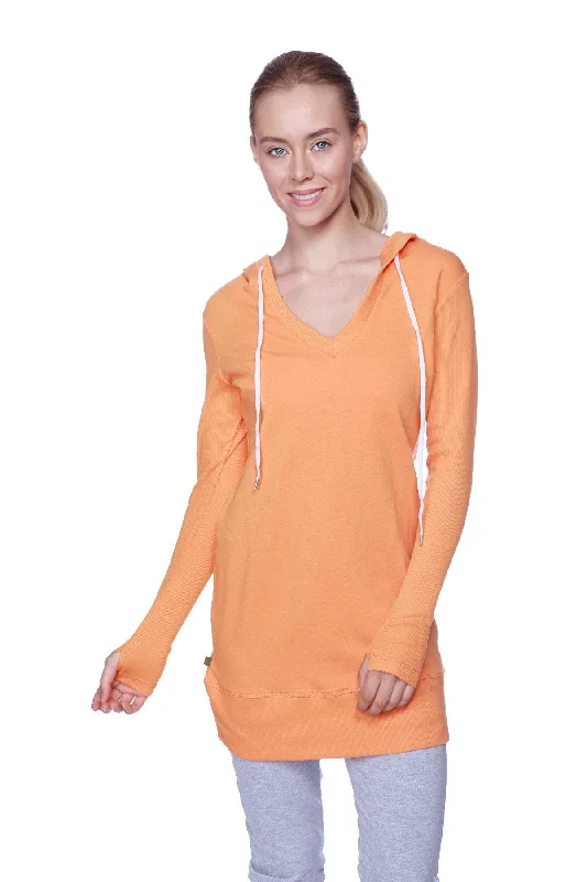 Women's Long Body Hoodie Top (Solid Sun Orange)