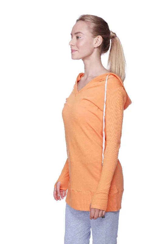 Women's Long Body Hoodie Top (Solid Sun Orange)