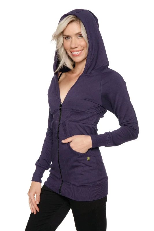 Zip-up Long Body Travel Hoodie Jacket (Eggplant Purple)