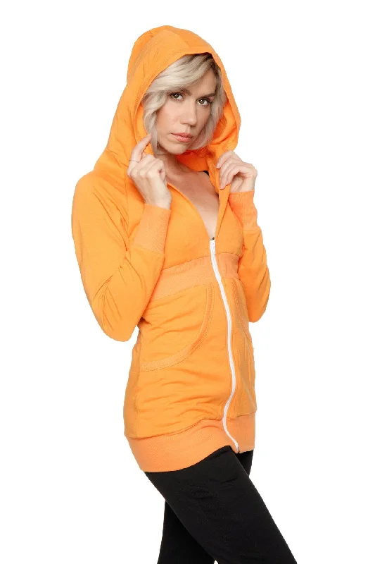 Zip-up Long Body Travel Hoodie Jacket (Sun Orange)