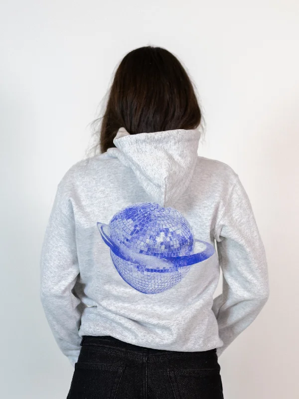 PLANET DISCO (blå) HOODIE (rygprint) - GRÅ