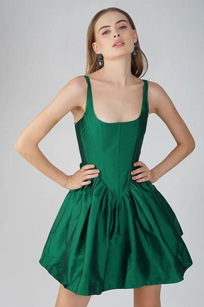 Bexley Tafetta Mini Dress in Royal Green