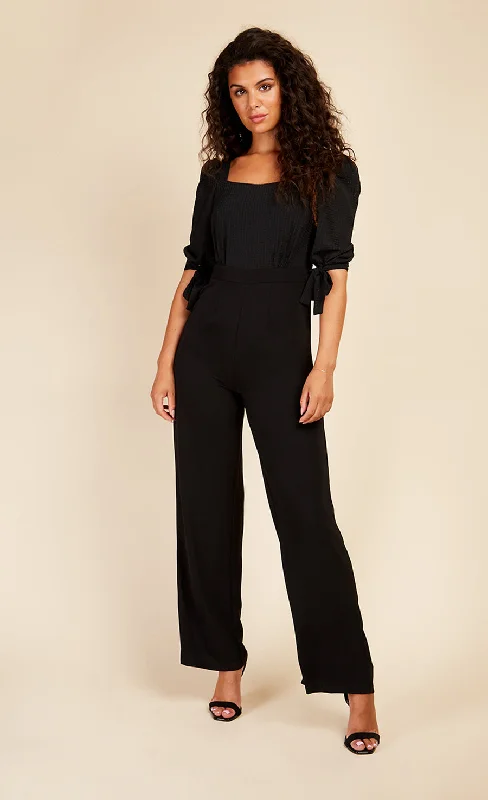 Black Seersucker Jumpsuit