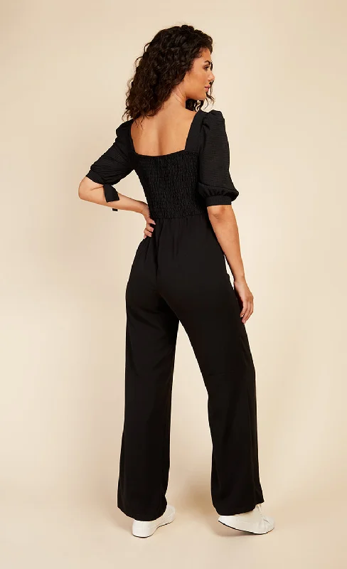 Black Seersucker Jumpsuit