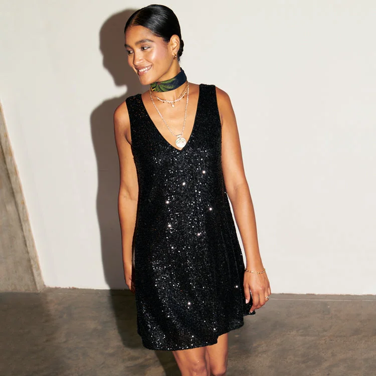 Black Sequin Mini Ruby Dress