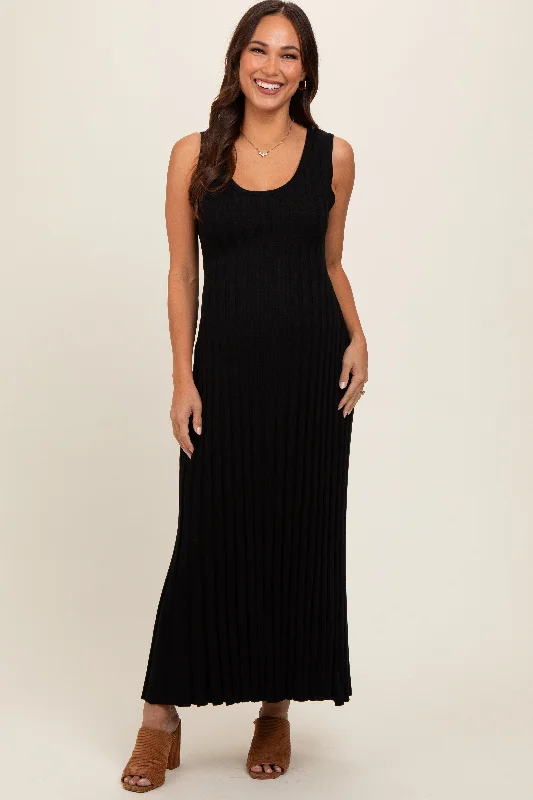 Black Sleeveless Knit Maternity Maxi Dress