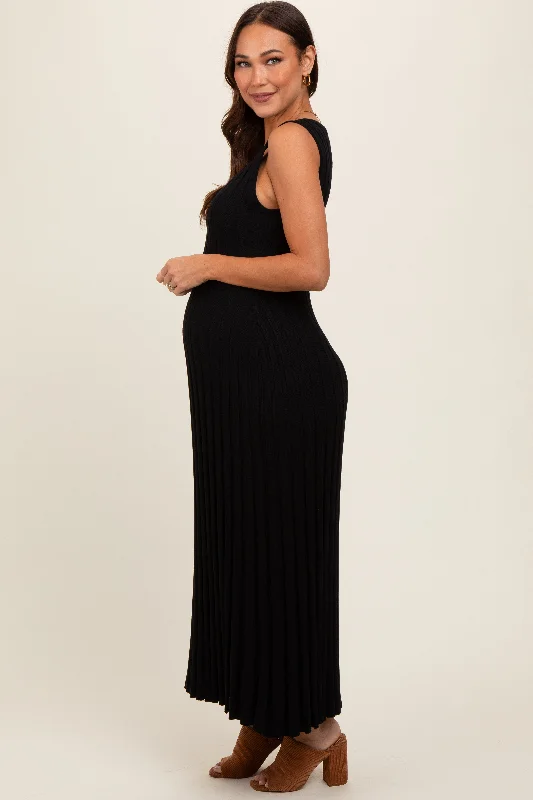 Black Sleeveless Knit Maternity Maxi Dress