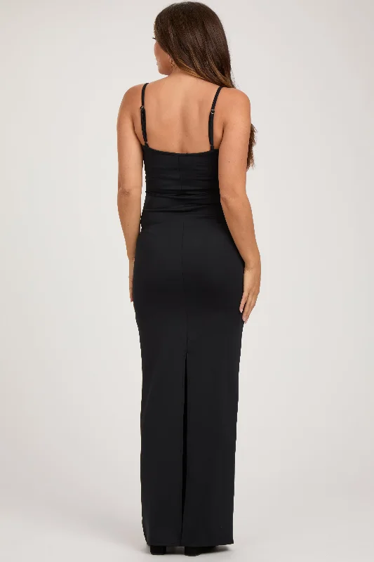 Black Soft Stretch Knit Maternity Maxi Dress