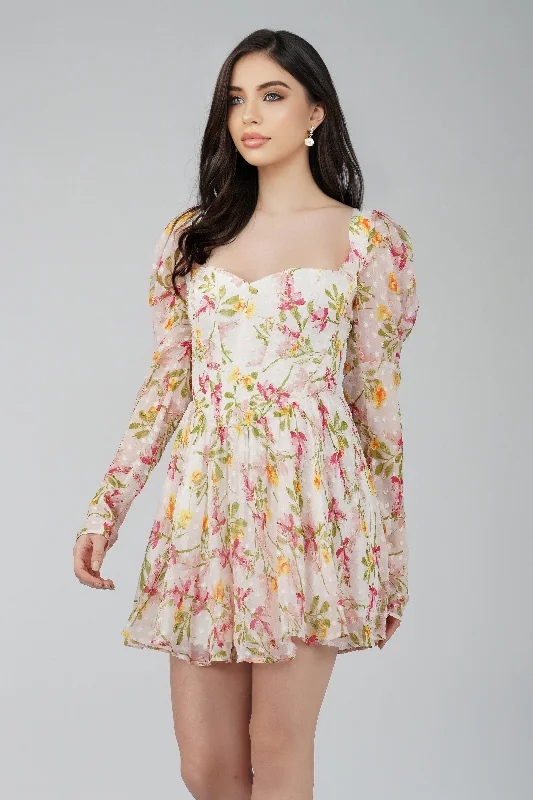 Bone White Floral Corset Dress