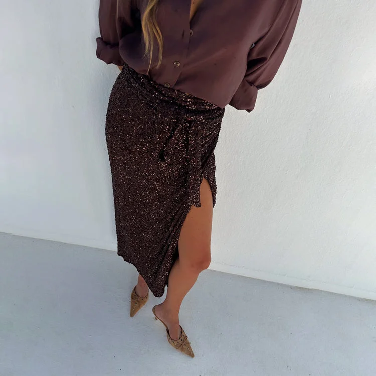 Chocolate Sequin Jaspre Skirt