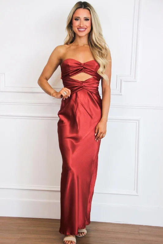 Cohen Cutout Satin Maxi Dress: Terracotta Rust