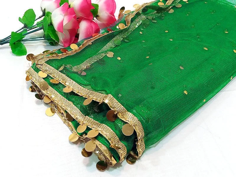 Fancy Coin Lace Net Dupatta - Green (DZ15006)