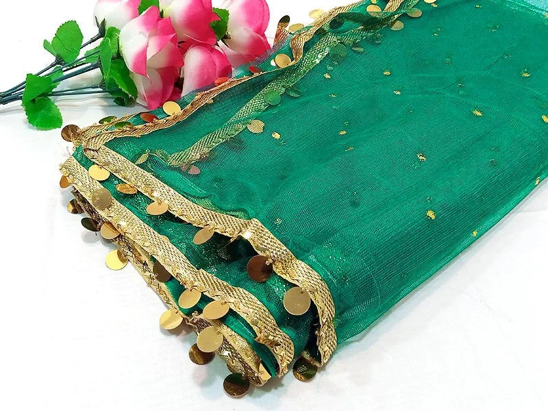 Fancy Coin Lace Net Dupatta - Zinc Green (DZ15008)