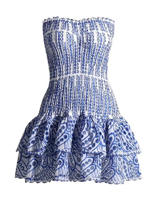 Cora Strapless Print Mini Dress - Blue Print