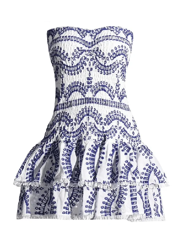 Cora Strapless Print Mini Dress - Navy Blue Print