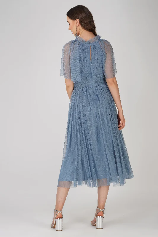 Cristiane Dusty Blue Tulle Midi Dress