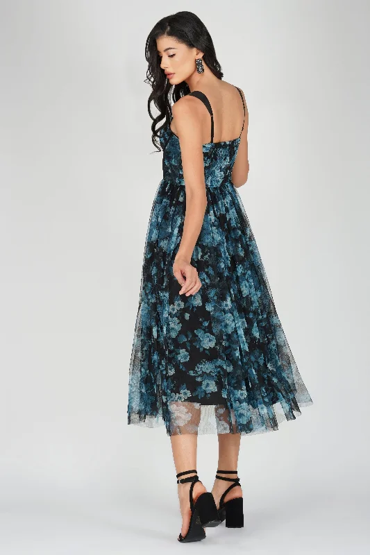 Dane Blue Floral Corset Midi Dress