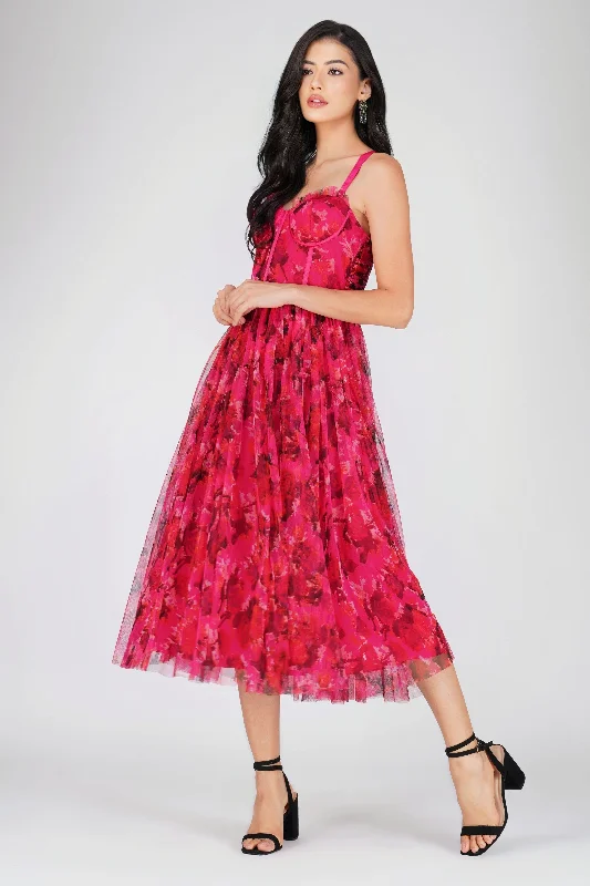 Dane Red Pink Corset Midi Dress