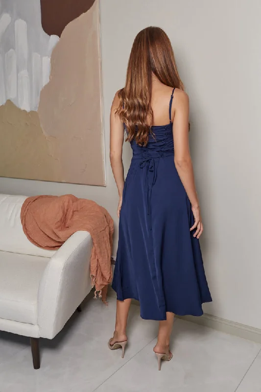 DIANNE FLOWY MAXI DRESS - Navy Satin