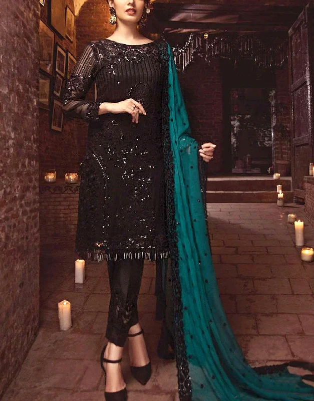 Elegant Sequins Embroidered Black Chiffon Dress (DZ12591)