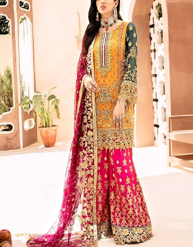 Embroidered Chiffon Bridal Dress with Embroidered Silk Trouser (DZ13321)