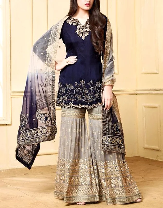 Indian Heavy Embroidered Chiffon Suit with Net Dupatta (DZ11796)