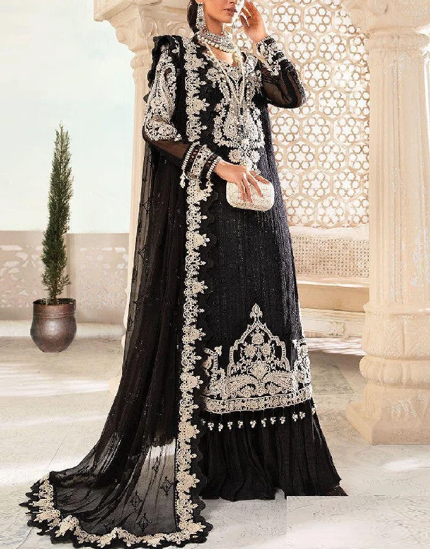 3D & Handwork Heavy Embroidered Chiffon Wedding Dress 2024 (DZ16555)