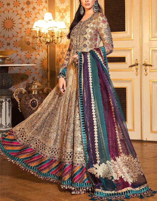 Heavy Embroidered Net Maxi Dress with Chiffon Dupatta (DZ13648)