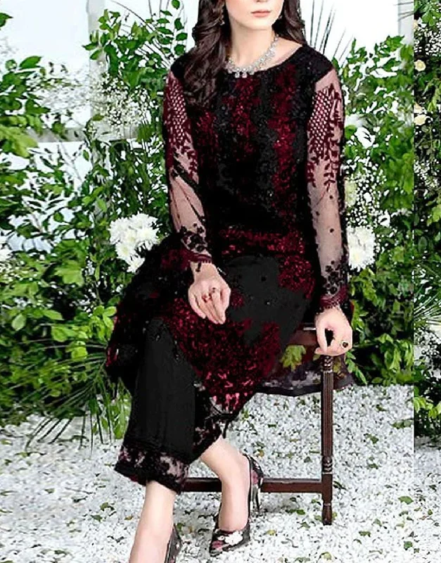 2-Piece Embroidered Fancy Net Party Wear Dress 2024 (DZ15259)