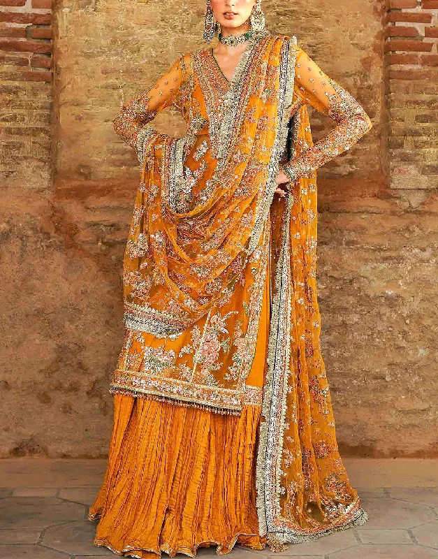 Luxury Handwork Embroidered Net Wedding Dress with Crushed Silk Gharara (DZ16953)