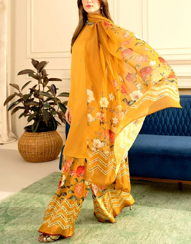 Trendy Embroidered Silk Party Wear Dress with Silk Dupatta (DZ17510)