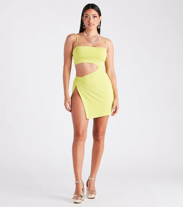 Flirt Alert Cutout High Slit Mini Dress