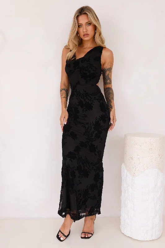 Flirty Moments Mesh Maxi Dress Black