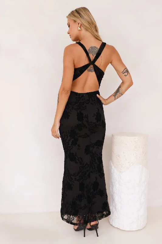 Flirty Moments Mesh Maxi Dress Black