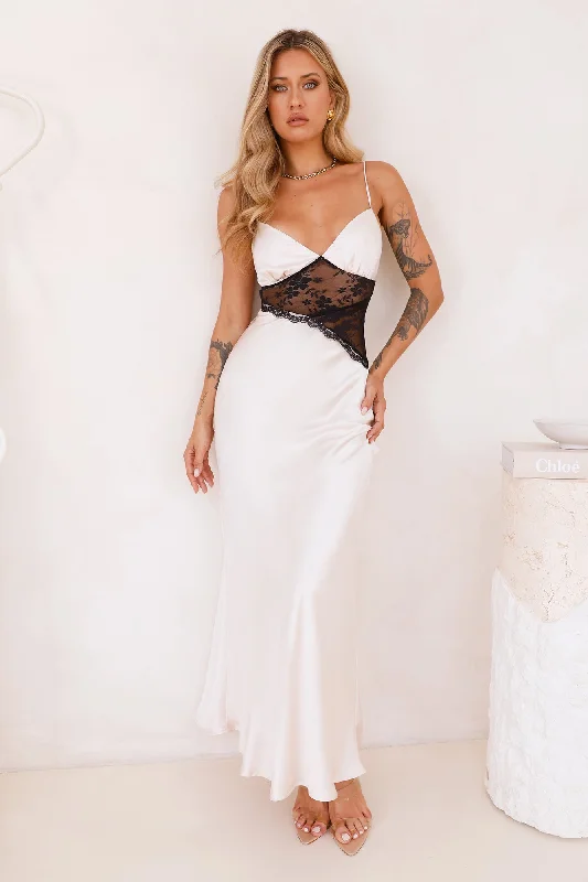 Getaway Events Satin Lace Maxi Dress Champagne