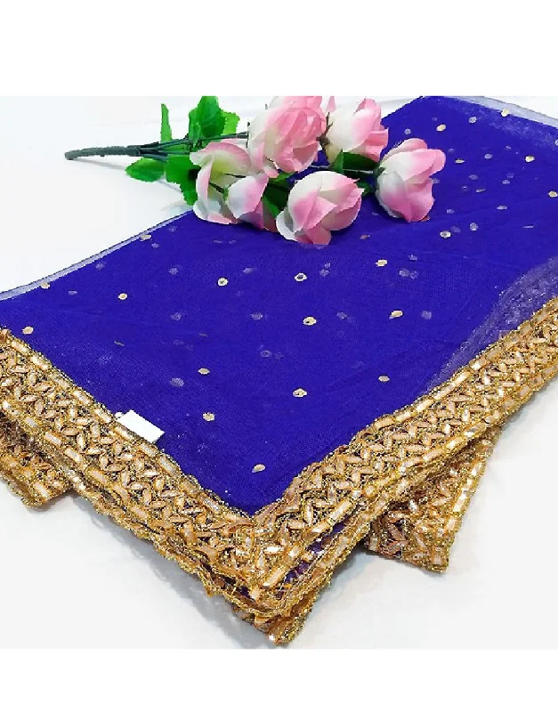 Gota Lace Net Dupatta - Blue (DZ14998)