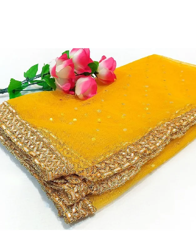 Gota Lace Net Dupatta - Yellow (DZ15002)