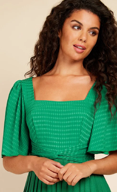 Green Check And Pleated Hem Midaxi Dress