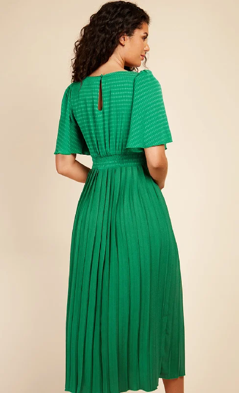 Green Check And Pleated Hem Midaxi Dress