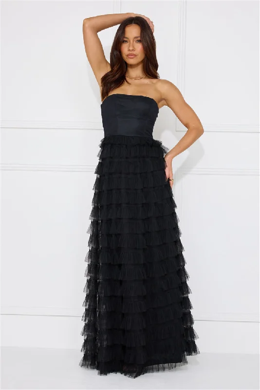 Honeyed Horizons Strapless Mesh Maxi Dress Black