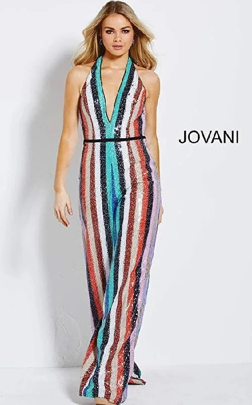 Jovani Formal Halter Stripe Jumpsuit Sale