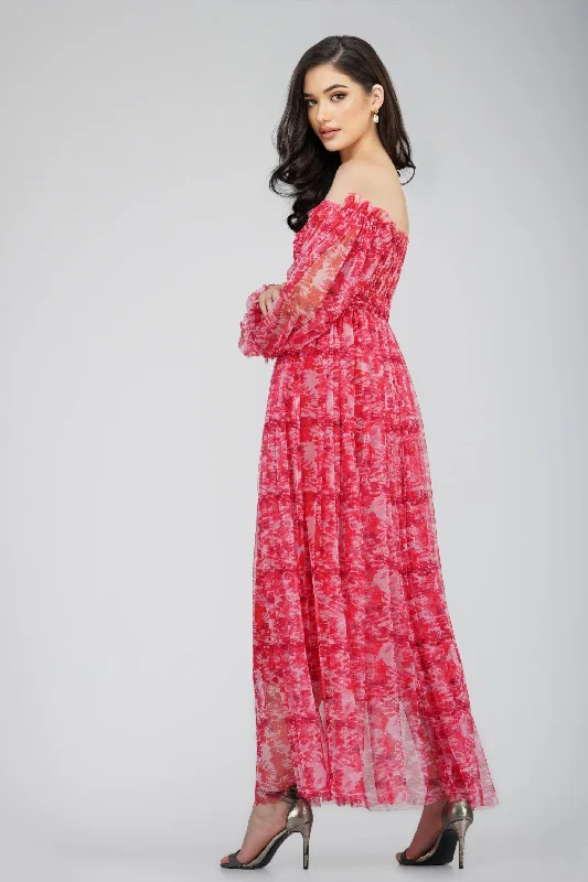 Lana Red Printed Tulle Dress