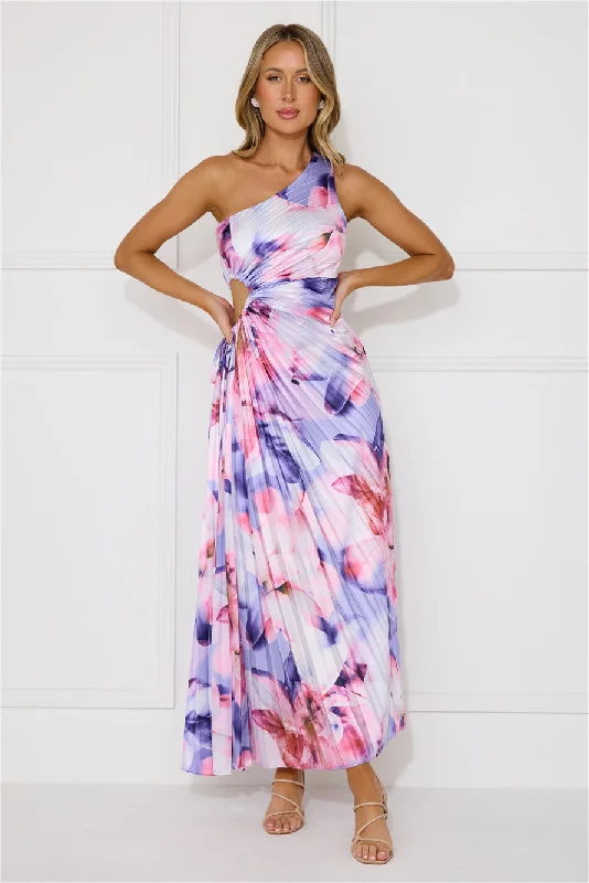 Lily Dreams One Shoulder Satin Maxi Dress Purple