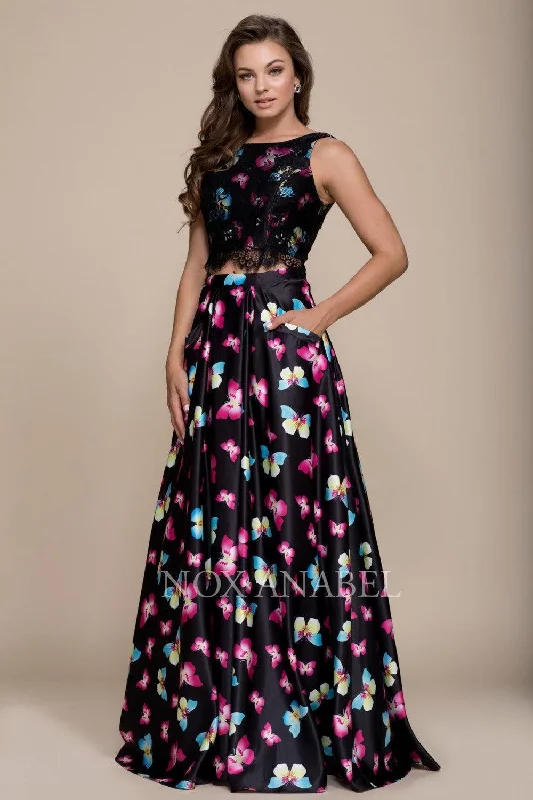 Long Butterfly Print Two Piece Prom Dress Sale