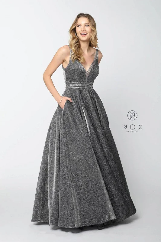 Long Formal Metallic Prom Dress Evening Gown