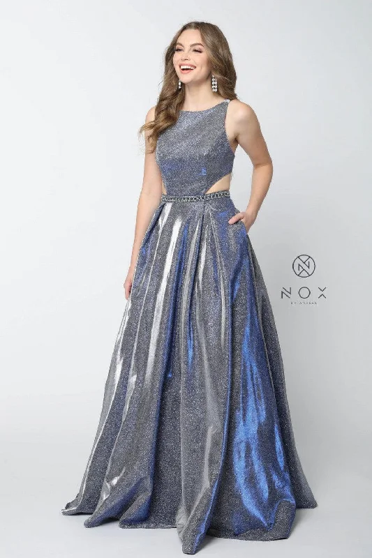 Long Metallic A Line Prom Dress Formal Evening Gown