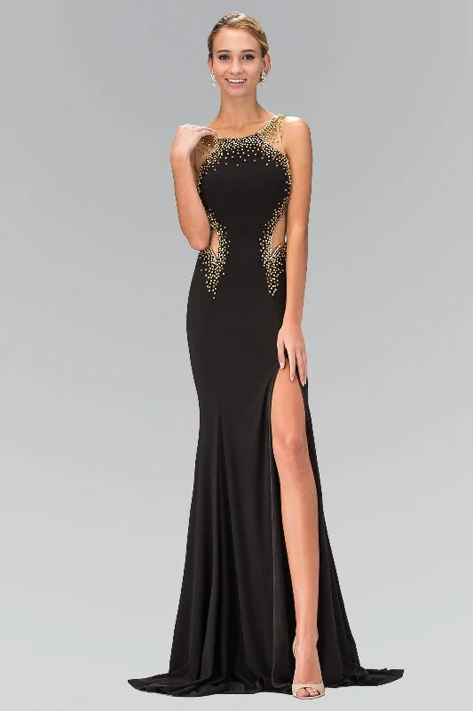 Long Prom Dress Side Slit and Sheer Waist