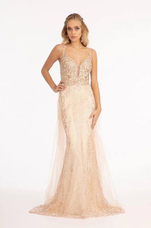 Long Spaghetti Strap Mesh Prom Dress Sale