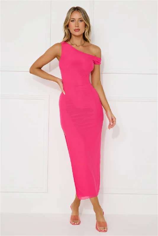 Lost In The Music Mesh Off Shoulder Midi Dress Pink