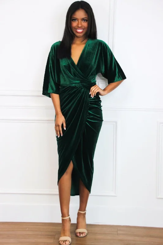 Loving You Is Easy Midi Dress: Emerald VELVET